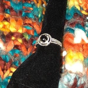 Black and white halo diamond ring 14k